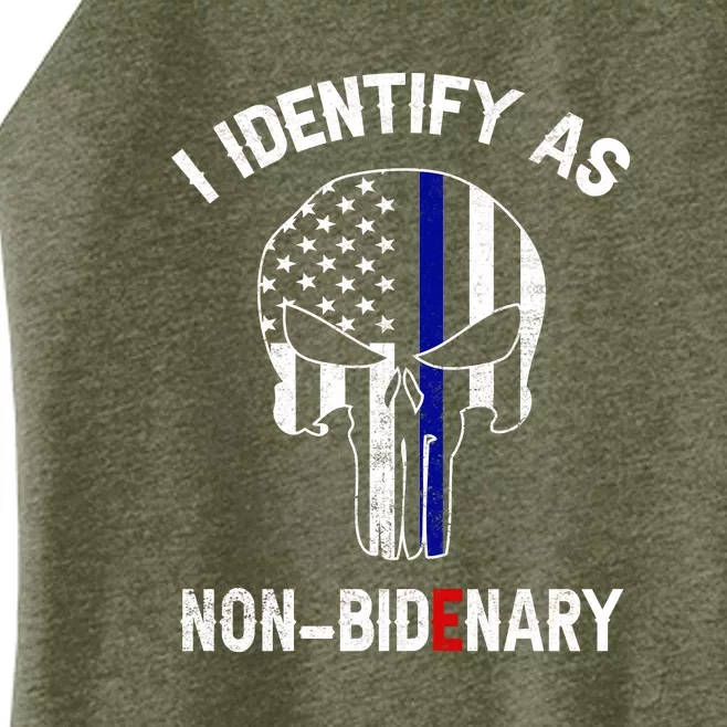 I Identify As NonBidenary Thin Blue Line, Funny Anti Biden Patriotic Freedom Pol Women’s Perfect Tri Rocker Tank