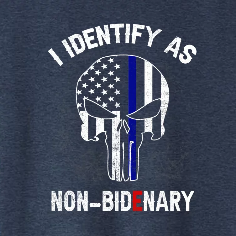 I Identify As NonBidenary Thin Blue Line, Funny Anti Biden Patriotic Freedom Pol Women's Crop Top Tee