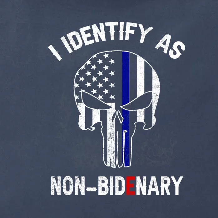 I Identify As NonBidenary Thin Blue Line, Funny Anti Biden Patriotic Freedom Pol Zip Tote Bag