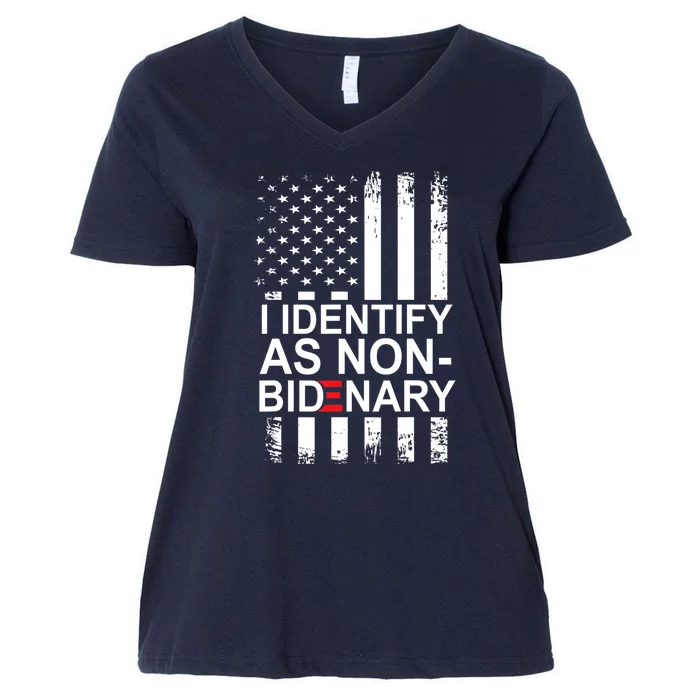 I Identify As Non Bidenary Anti Joe Biden Women's V-Neck Plus Size T-Shirt