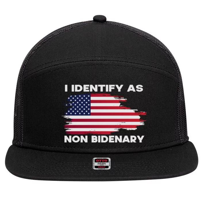 I Identify As Non Bidenary Patriot American Flag 7 Panel Mesh Trucker Snapback Hat