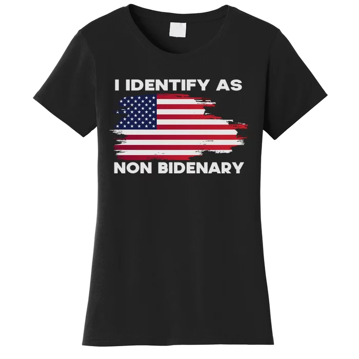 I Identify As Non Bidenary Patriot American Flag Women's T-Shirt