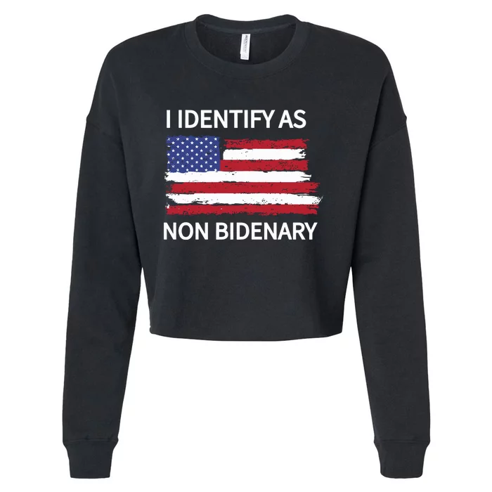 I Identify As Non Bidenary Conservative Trump Anti Biden Cropped Pullover Crew