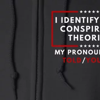 I Identify As A Conspiracy Theorist My Pronouns Are Told Full Zip Hoodie