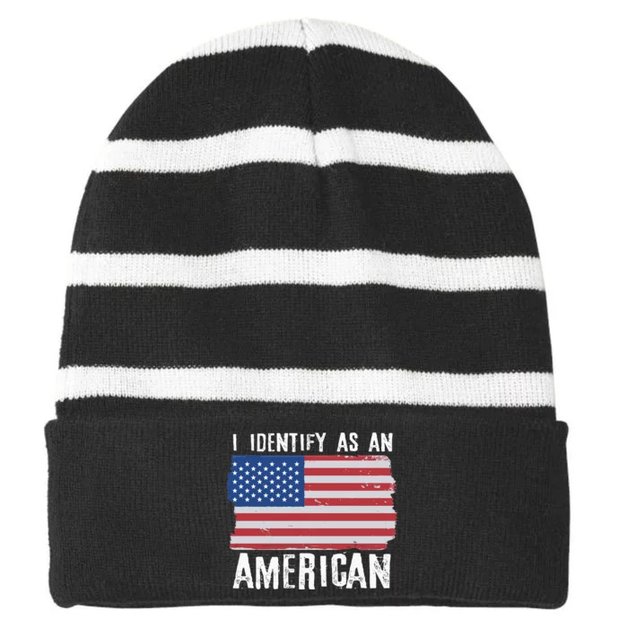 I Identify As An American Proud US American Striped Beanie with Solid Band