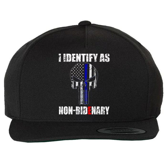 I Identify As Non Bidenary Skull Line Blue Wool Snapback Cap