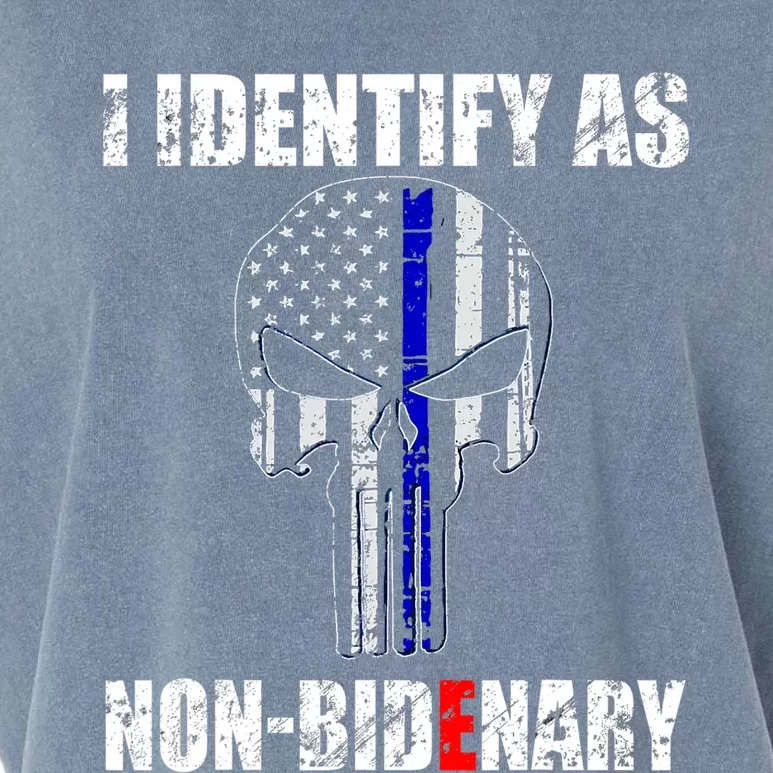 I Identify As Non Bidenary Skull Line Blue Garment-Dyed Women's Muscle Tee