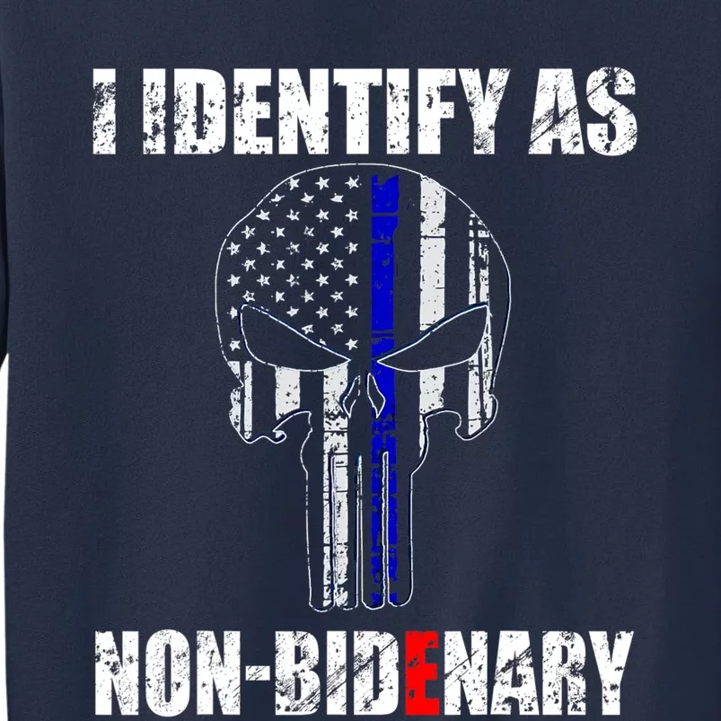 I Identify As Non Bidenary Skull Line Blue Sweatshirt