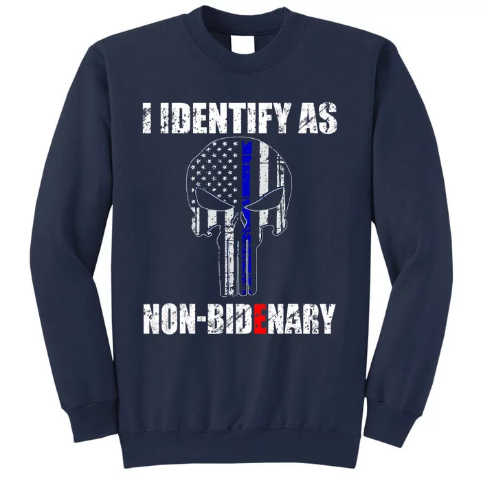 I Identify As Non Bidenary Skull Line Blue Sweatshirt