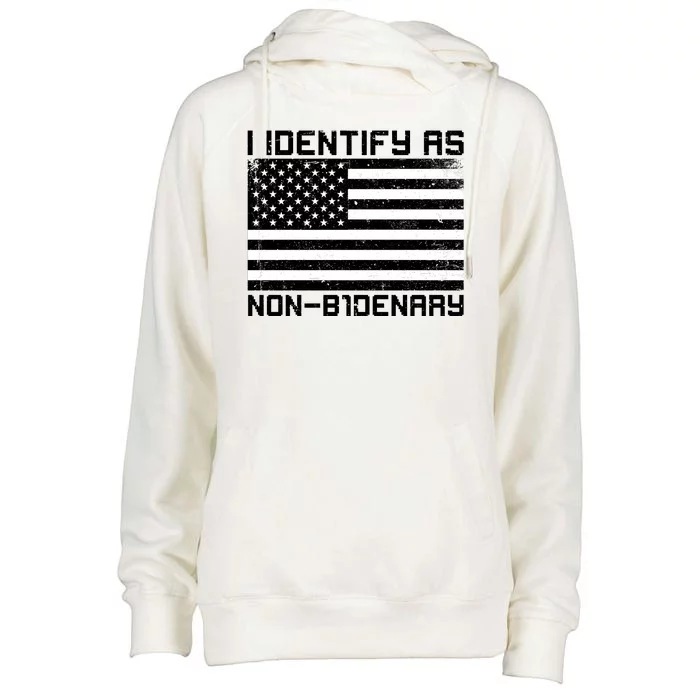 I Identify As Non B1denary USA American Flag Womens Funnel Neck Pullover Hood