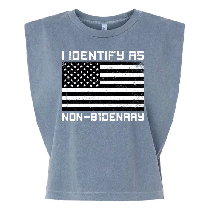 I Identify As Non B1denary USA American Flag Garment-Dyed Women's Muscle Tee