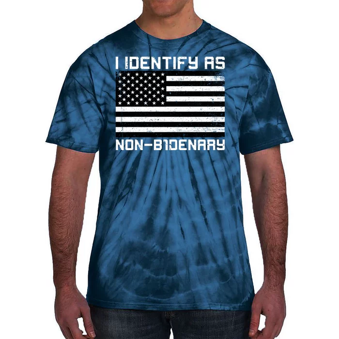 I Identify As Non B1denary USA American Flag Tie-Dye T-Shirt