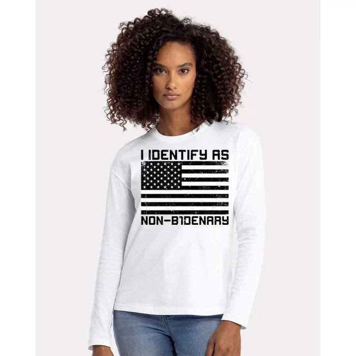 I Identify As Non B1denary USA American Flag Womens Cotton Relaxed Long Sleeve T-Shirt