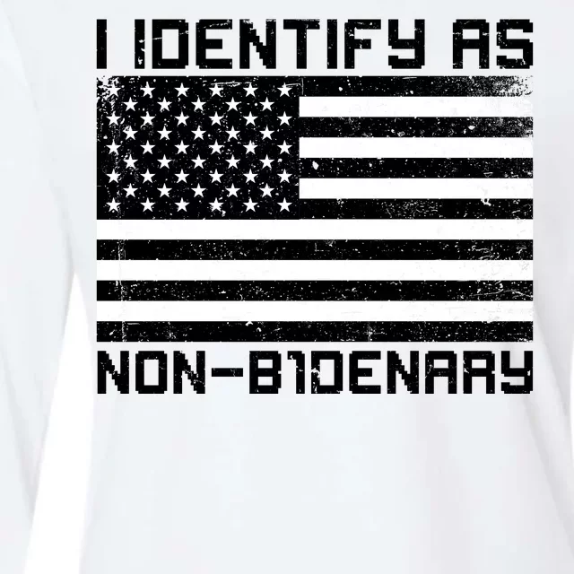 I Identify As Non B1denary USA American Flag Womens Cotton Relaxed Long Sleeve T-Shirt