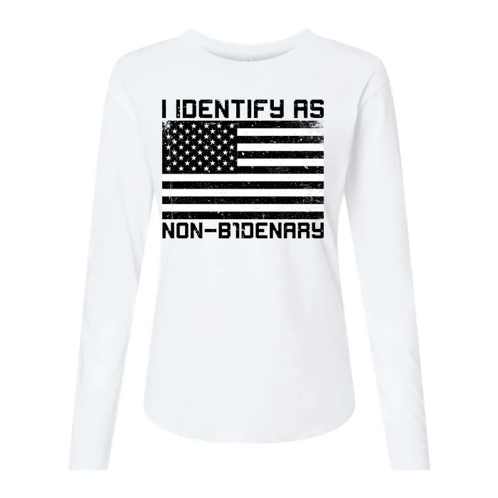 I Identify As Non B1denary USA American Flag Womens Cotton Relaxed Long Sleeve T-Shirt