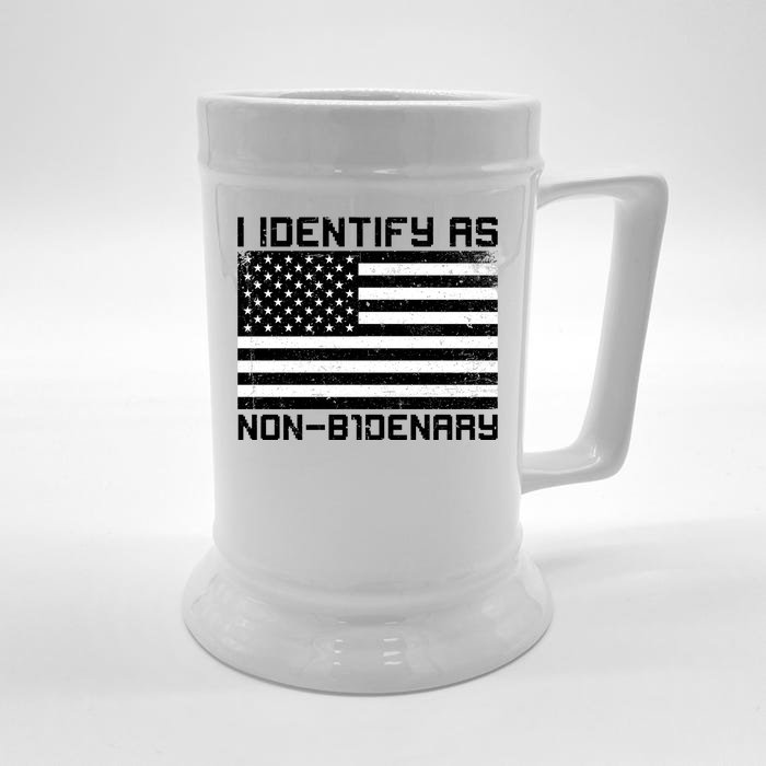 I Identify As Non B1denary USA American Flag Front & Back Beer Stein