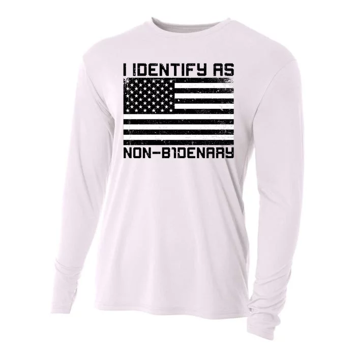 I Identify As Non B1denary USA American Flag Cooling Performance Long Sleeve Crew