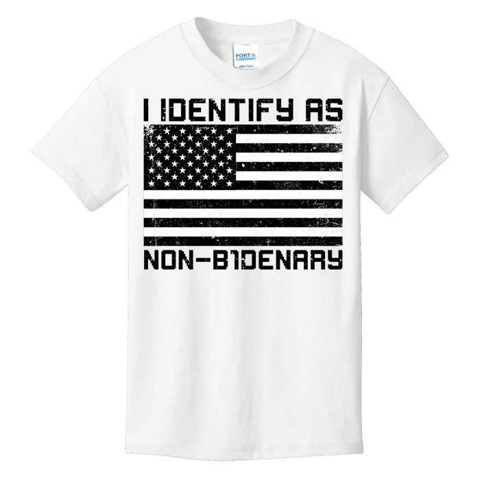 I Identify As Non B1denary USA American Flag Kids T-Shirt