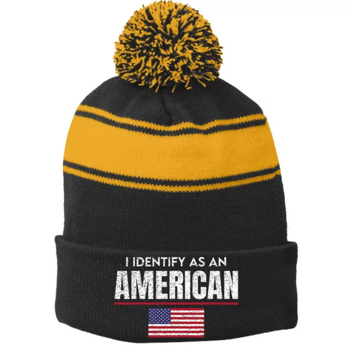 I Identify As An American No Identity Politics Usa Flag Stripe Pom Pom Beanie