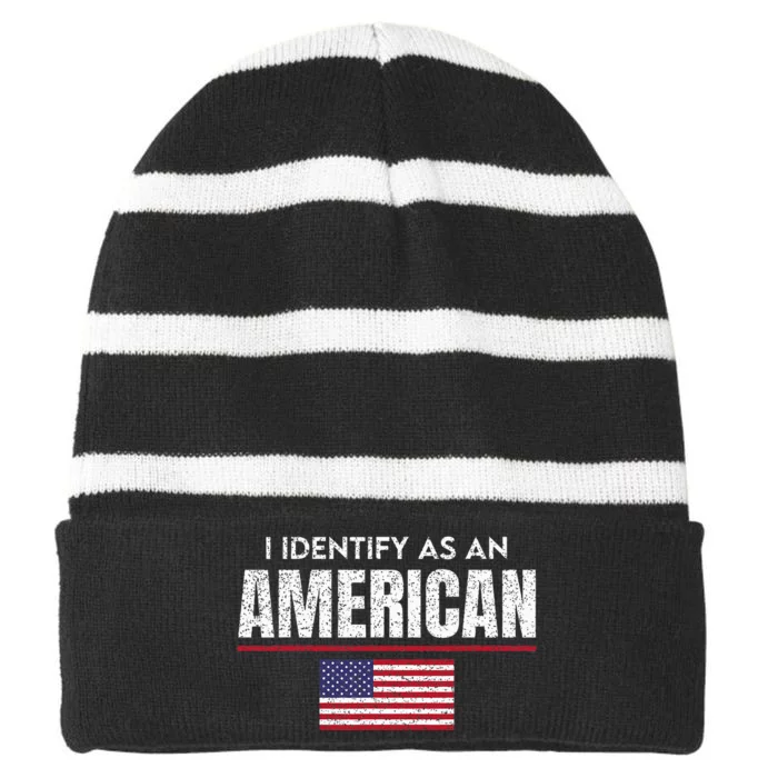 I Identify As An American No Identity Politics Usa Flag Striped Beanie with Solid Band