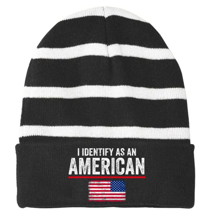 I Identify As An American No Identity Politics Usa Striped Beanie with Solid Band