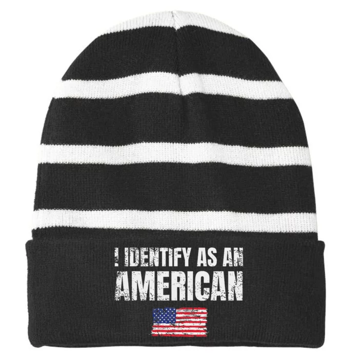 I Identify As An American Usa Patriotic Pride Striped Beanie with Solid Band