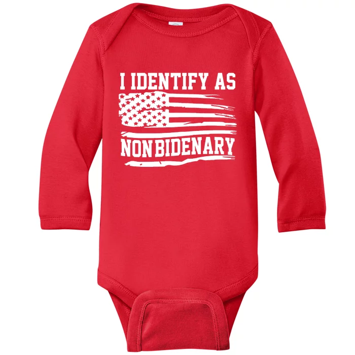 I Identify As Non Bidenary Anti Joe Biden Baby Long Sleeve Bodysuit