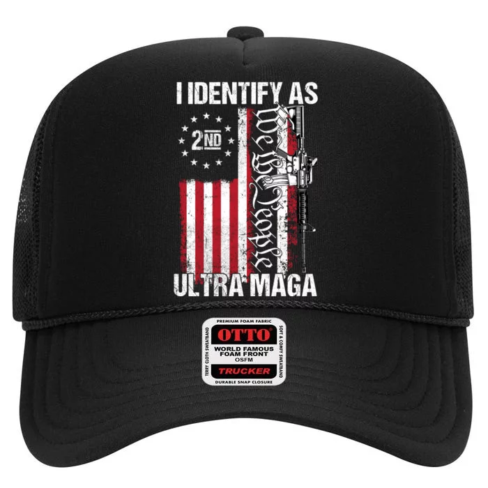 I Identify As Ultra Maga Funny Vintage Old US Flag High Crown Mesh Trucker Hat