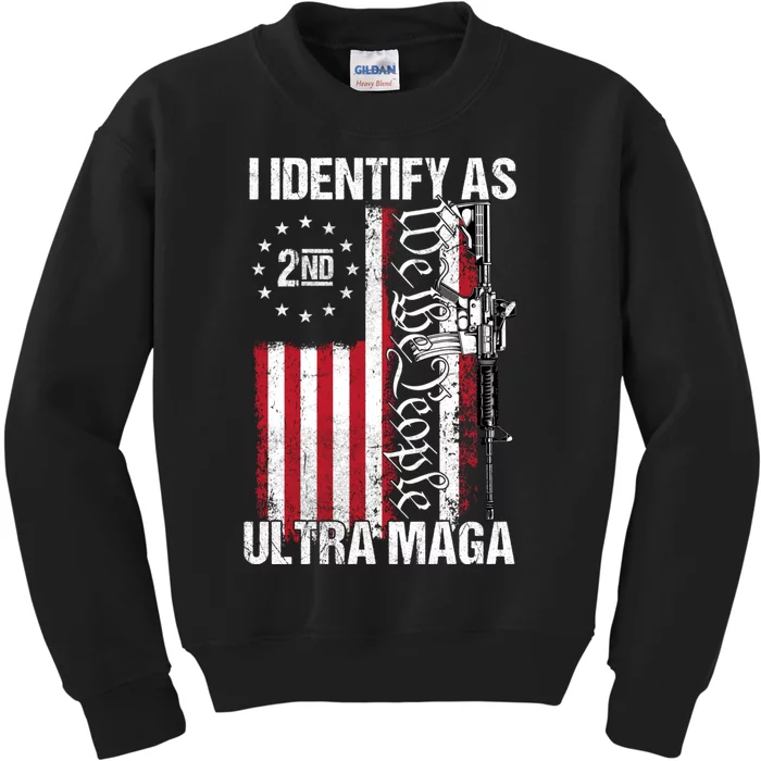 I Identify As Ultra Maga Funny Vintage Old US Flag Kids Sweatshirt