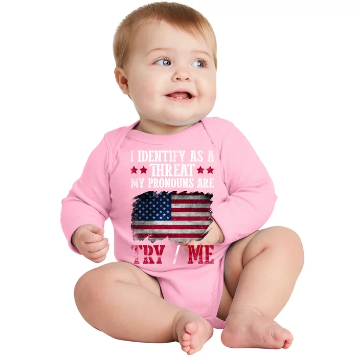 I Identify As An American No Identity Politics Usa Flag Great Gift Baby Long Sleeve Bodysuit