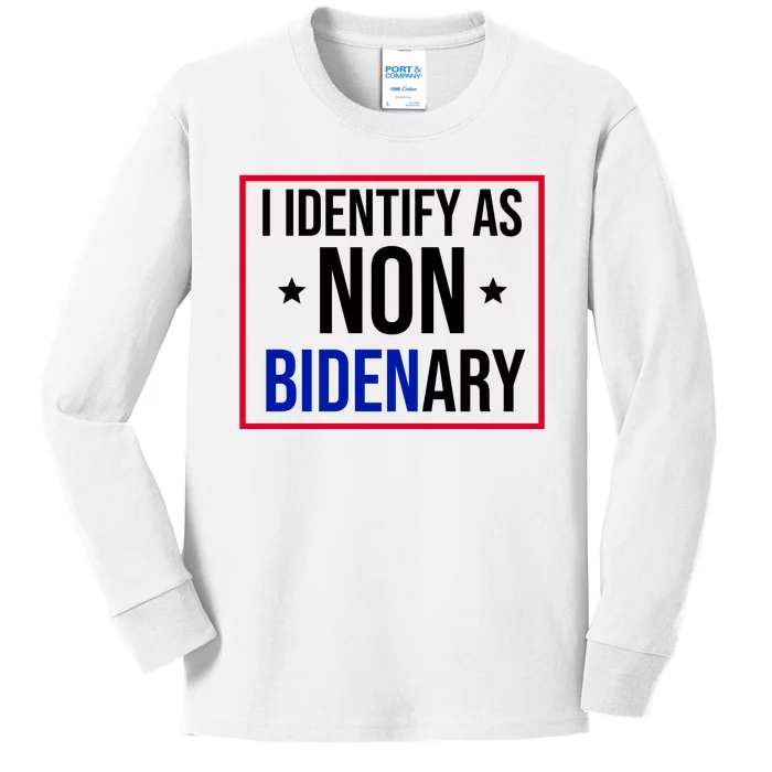 I Identify As Non Bidenary Anti Biden Funny Kids Long Sleeve Shirt