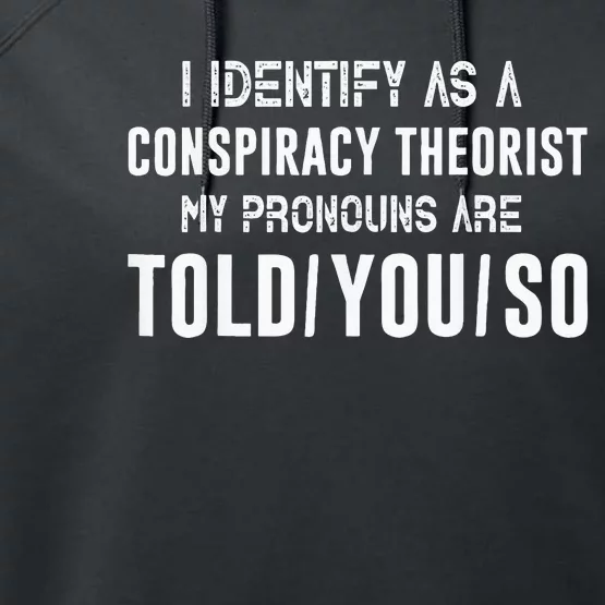 I Identify As A Conspiracy Theorist My Pronouns Are Told You Performance Fleece Hoodie