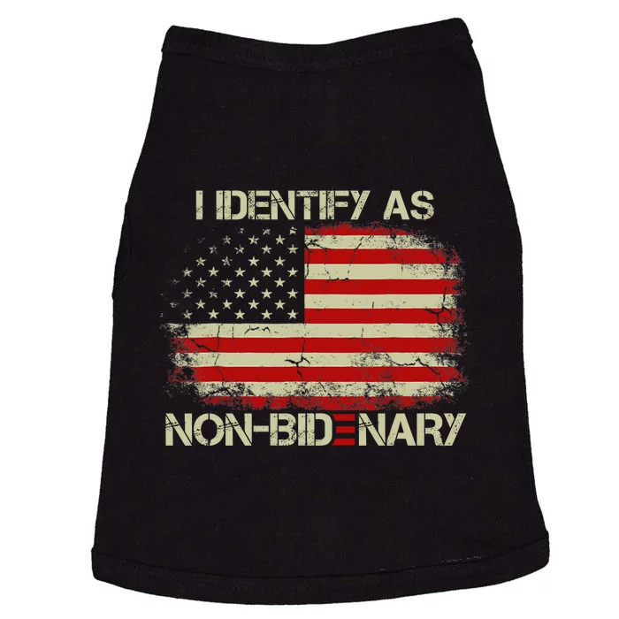 I Identify As Non Bidenary Anti Biden American Us Flag Doggie Tank