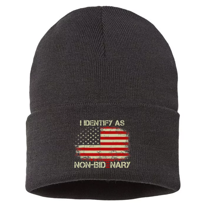 I Identify As Non Bidenary Anti Biden American Us Flag Sustainable Knit Beanie