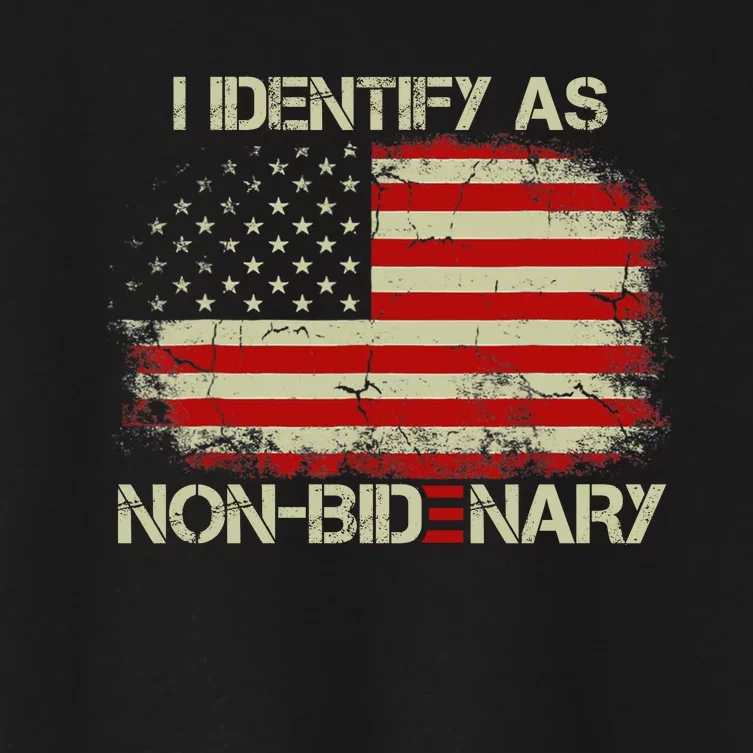 I Identify As Non Bidenary Anti Biden American Us Flag Women's Crop Top Tee