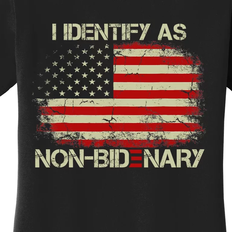 I Identify As Non Bidenary Anti Biden American Us Flag Women's T-Shirt