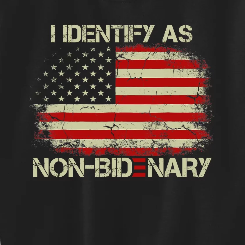 I Identify As Non Bidenary Anti Biden American Us Flag Kids Sweatshirt