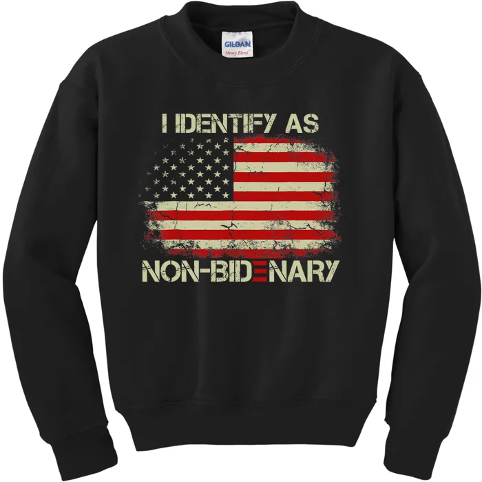 I Identify As Non Bidenary Anti Biden American Us Flag Kids Sweatshirt