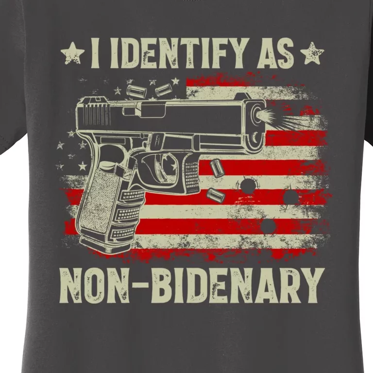 I Identify As Non Bidenary Anti Biden American Flag Women's T-Shirt