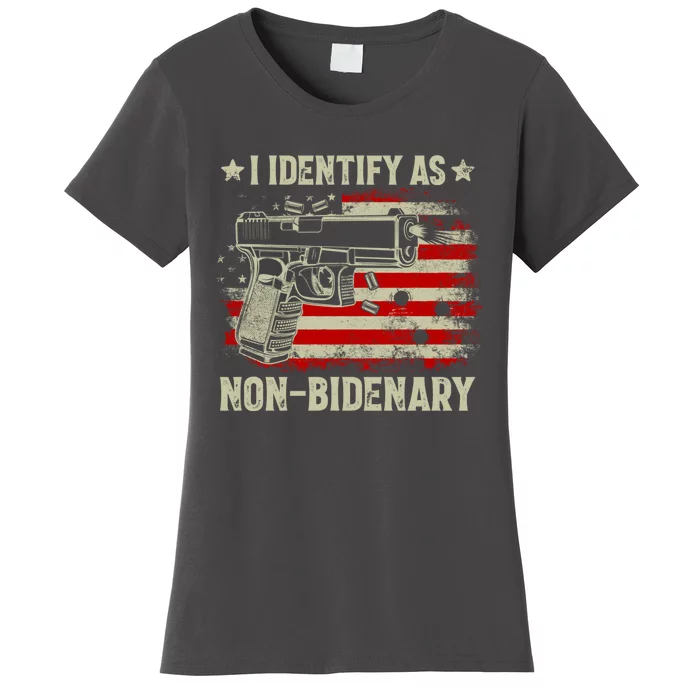 I Identify As Non Bidenary Anti Biden American Flag Women's T-Shirt