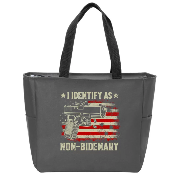 I Identify As Non Bidenary Anti Biden American Flag Zip Tote Bag