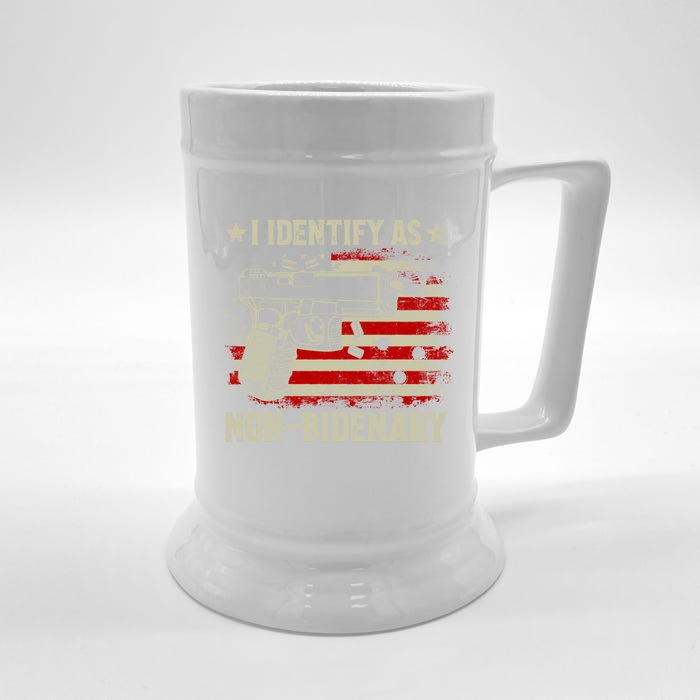 I Identify As Non Bidenary Anti Biden American Flag Front & Back Beer Stein