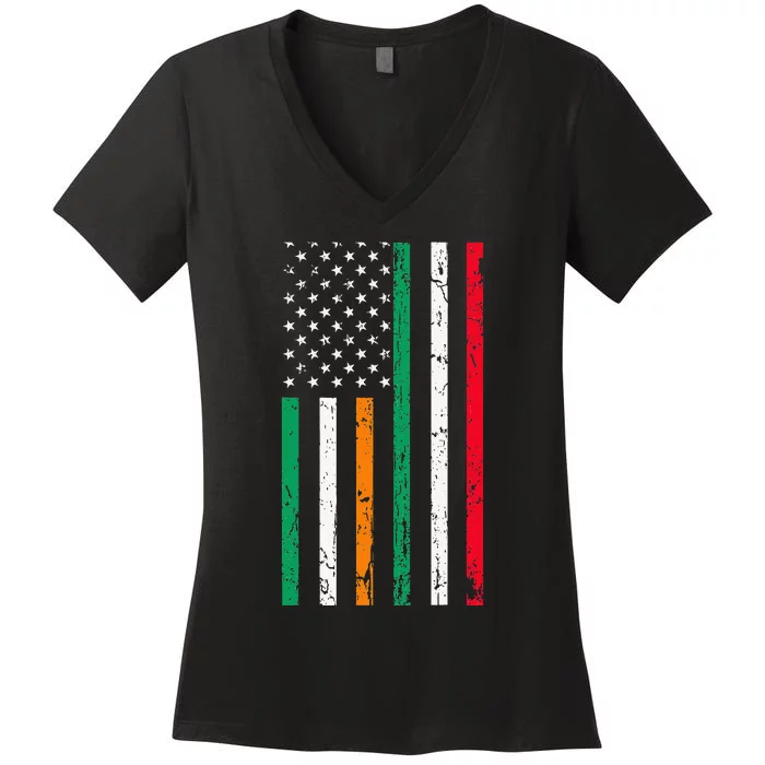 Irish Italian American Flag Ireland Italy USA Pride Heritage Women's V-Neck T-Shirt