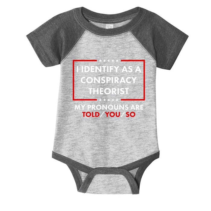 I Identify As A Conspiracy Theorist My Pronouns Are Told You So Infant Baby Jersey Bodysuit