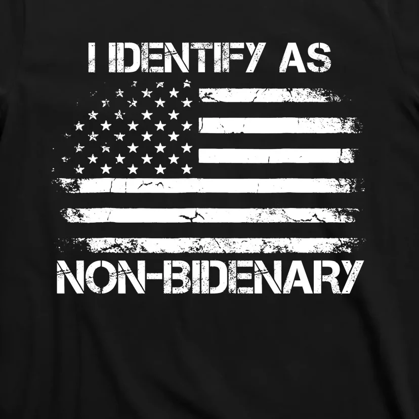 I Identify As Non Bidenary Anti Biden American Us Flag T-Shirt