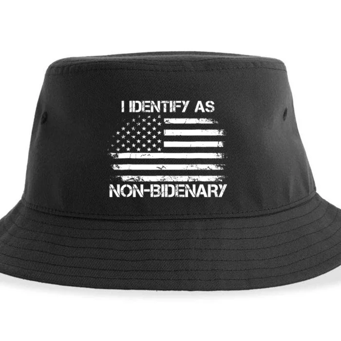 I Identify As Non Bidenary Anti Biden American Us Flag Sustainable Bucket Hat