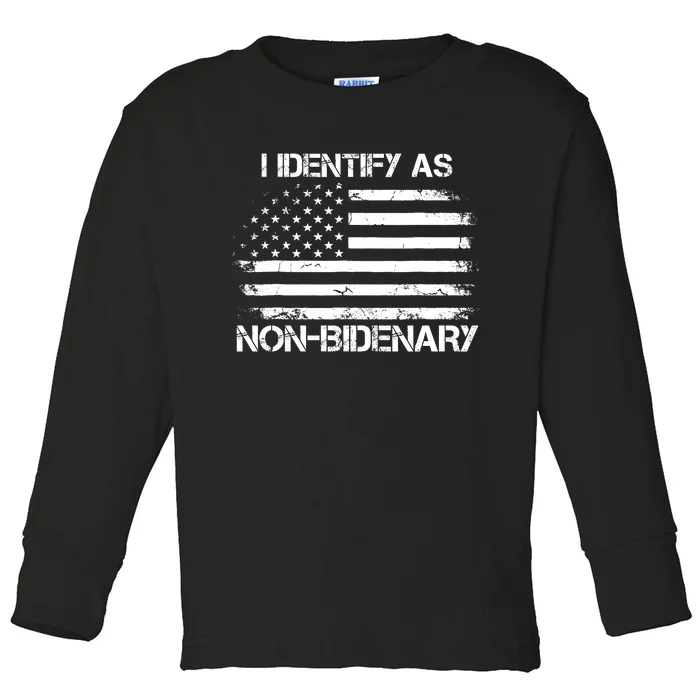 I Identify As Non Bidenary Anti Biden American Us Flag Toddler Long Sleeve Shirt