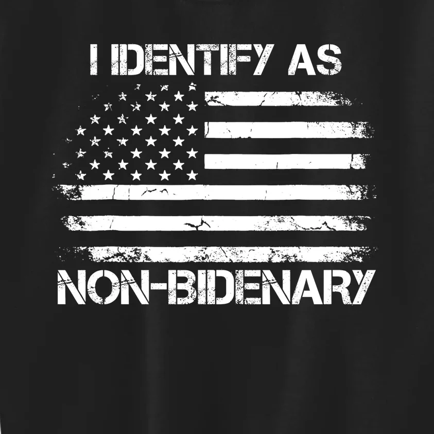 I Identify As Non Bidenary Anti Biden American Us Flag Kids Sweatshirt