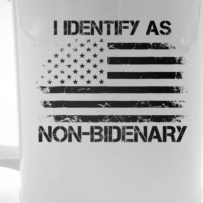 I Identify As Non Bidenary Anti Biden American Us Flag Front & Back Beer Stein