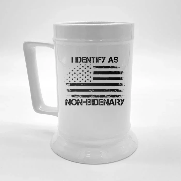 I Identify As Non Bidenary Anti Biden American Us Flag Front & Back Beer Stein